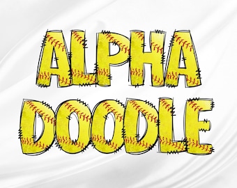 Softball Alphabet Letters PNG Bundle, Sublimation Alpha Set Designs PNG, Alphabet Clipart, Softball Hand Drawn Doodle