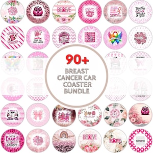 Breast Cancer Awareness Car Coaster PNG Bundle: Sublimation Designs (Digital Download