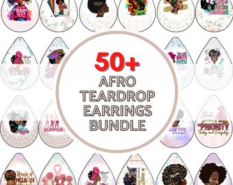 Pacchetto di orecchini a goccia afro in formato PNG – Oltre 50 disegni di sublimazione di donne nere – Orecchini stampabili Melanin Queen – Digitale afroamericano