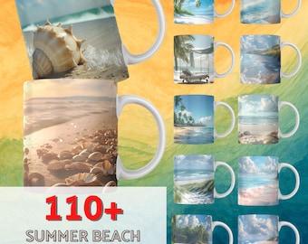 110+ Beach Mug Wrap Bundle, Seashells Beach Ocean Mug, 11oz And 15oz Mug Template, Mug Sublimation Design, Mug Template, Download PNG
