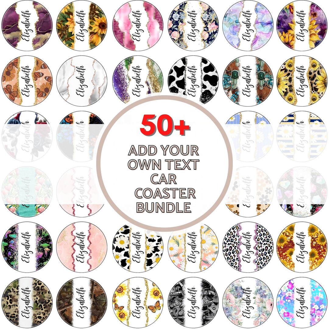50+ Personalized Car Coaster Sublimation Bundle | Add Your Own Text Car ...
