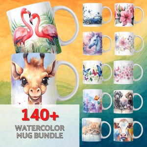 Mega Watercolor Floral Animals Mug Bundle, Floral Coffee Cup Bundle, Rainbow Animal Mug, Floral Mug Wrap, Best Sellers Sublimation Designs