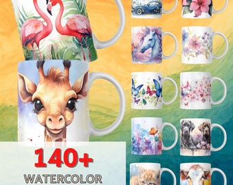 Mega Watercolor Floral Animals Mug Bundle, Floral Coffee Cup Bundle, Rainbow Animal Mug, Floral Mug Wrap, Best Sellers Sublimation Designs