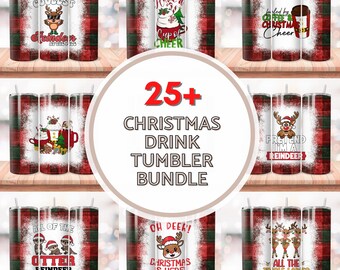 Christmas Drink Tumbler Bundle, 25+ Christmas Coffee Tumbler Wraps, Reindeer Hot Cocoa PNG, Holiday 20oz Skinny Tumbler Designs, Christmas