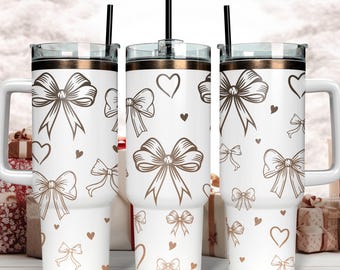 Coquette Bows Laser 40oz Tumbler Wrap, Pretty Bow Girly Cute Hearts Seamless Engraved Full Wrap, SVG per Laser Rotary, 40oz Cup Download