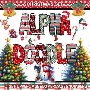 Retro Christmas Alphabet PNG: Doodle Clipart Letters (Digital Download)