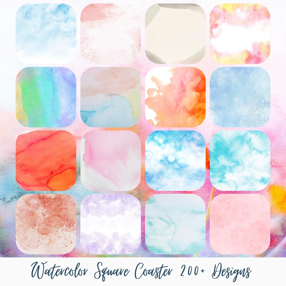 Watercolor Square Coaster Background Bundle – 200+ Pastel Abstract Pngs ...