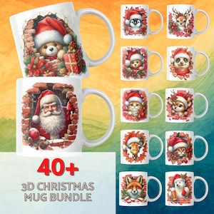 3D Christmas Mug Bundle Png, Christmas Break Trough 11oz Mug And 15oz Mug Wrap, Christmas Mug Wrap Bundle Png, Winter Mug Design PNG Bundle