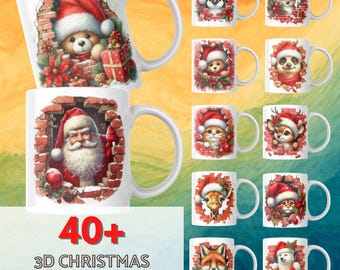 3D Christmas Mug Bundle Png, Christmas Break Trough 11oz Mug And 15oz Mug Wrap, Christmas Mug Wrap Bundle Png, Winter Mug Design PNG Bundle