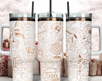 Diseño de regreso a clases grabado con láser para vaso de 40 oz, diseño sin costuras para profesores, envoltura para vaso para grabado láser rotativo, SVG, descarga digital
