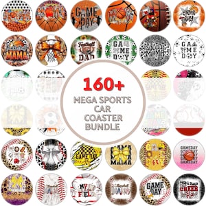 Mega Sports car coaster png sublimation design bundle, Football car coaster png, game day png, sport balls png, sublimate designs downlaod
