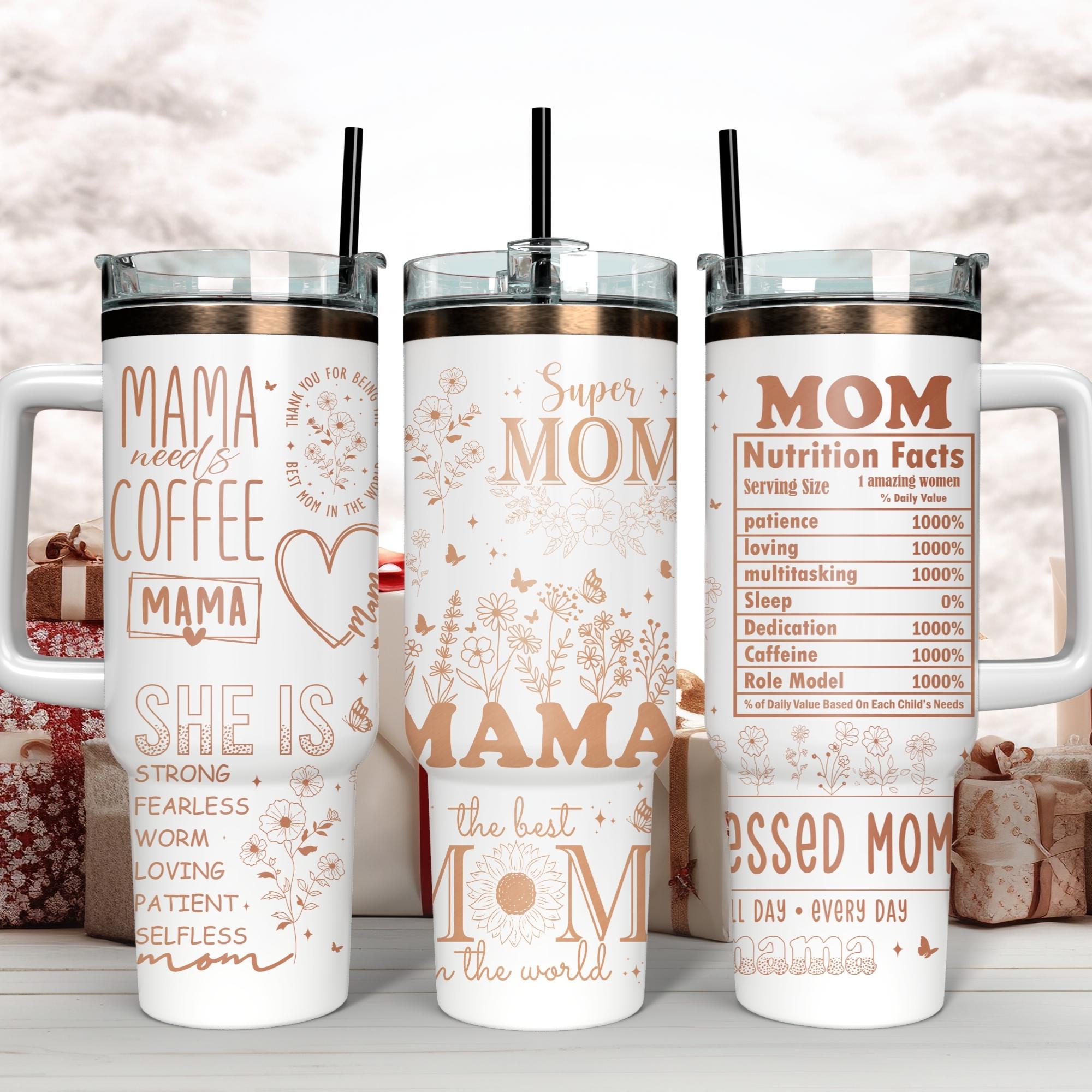 Mama Mom Laser Engraved Full Wrap Design for 40oz Tumbler, Mothers