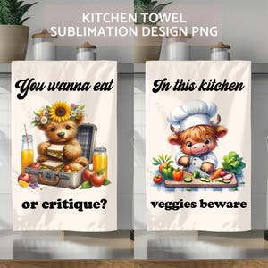 Country Kitchen Towel Bundle Sublimation Designs | Country Tea Towels | Cow Kitchen PNG | Cow Kitchen Tea Towel, Cow Sublimation Designs