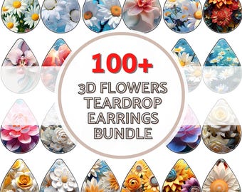 3D Tear Drop Earrings Bundle, Teardrop Earring Earring Blanks, Sublimation Designs, 3d Flowers Earring Bundle - Designs Digital Download