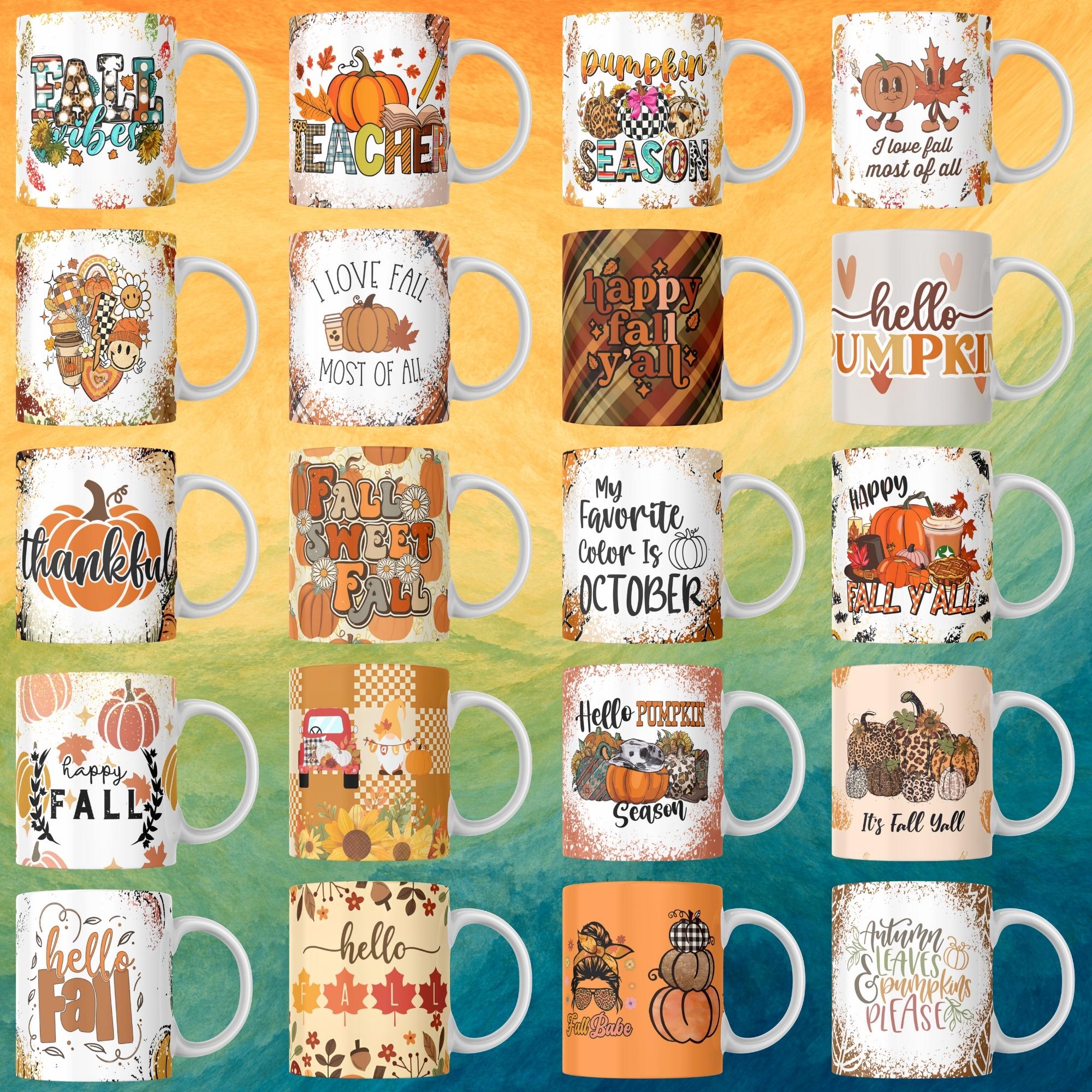60+ Fall Vibes Mug Wrap Bundle, 3D Fall Mug Wrap, Pumpkin Design Mug ...
