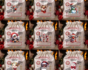 Pacchetto di Sacco di Babbo Natale in formato PNG, Sacco di Babbo Natale in formato PNG, Regalo di Natale con Sacco di Babbo Natale, Sacchetto regalo in formato SVG, Christmas Express in formato PNG, Sacco di Babbo Natale al Polo Nord