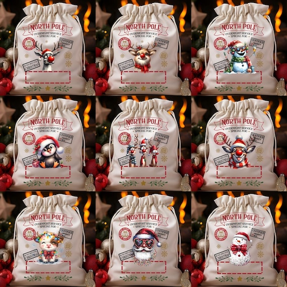 Christmas Santa Sack Png Bundle, Santa Sack Png, Santa Sack Christmas Gift, Gift Bag Svg, Christmas Express Png, North Pole Santa Bag
