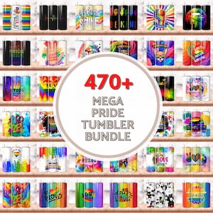 Más de 470 diseños PNG para vasos térmicos con temática del Orgullo LGBTQ / Diseños para vasos térmicos delgados de 20 oz con sublimación / Diseños del Mes del Orgullo Arcoíris / Descarga instantánea