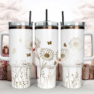 Wildflower 40oz Laser Tumbler, Seamless Tumbler Wrap SVG laser file, Vintage style pattern design for 40oz tumbler laser engraving
