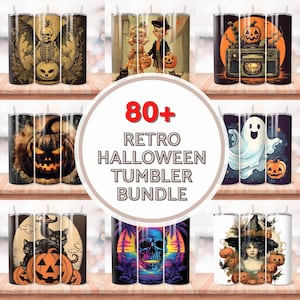 Retro Halloween Tumbler Wrap Bundle: 80+ Seamless PNG Designs (Digital Download)