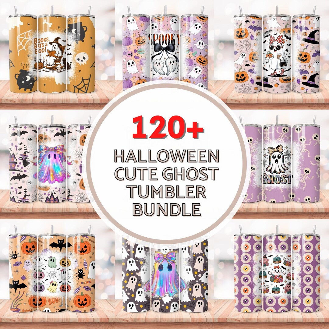 120+ Halloween Ghost Tumbler Bundle PNG – Cute Spooky Sublimation Wraps ...