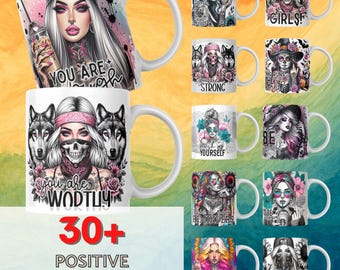 Paquete de envoltorios para tazas con afirmaciones diarias, plantillas PNG de diseños de tazas para sublimación con afirmaciones positivas, taza divertida y sarcástica de 11 oz y 15 oz PNG
