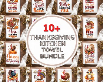 Paquete de más de 10 toallas de cocina para Acción de Gracias, diseño de pavo de Acción de Gracias por sublimación, toalla de cocina de pavo de Acción de Gracias, descarga instantánea