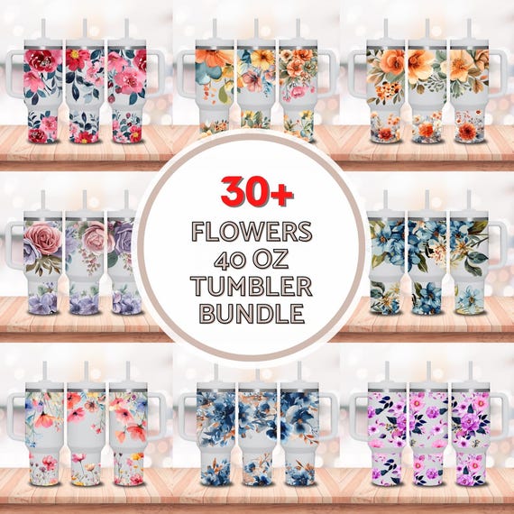 30+ Floral 40oz Tumbler Wrap Bundle, Flowers Tumbler Wrap, 40oz Handle Design, Full tumbler, Floral Full Png, 40oz Wrap, Digital Download