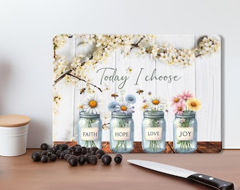 Floral Cutting Board Sublimation Design, Rustic Floral Style Kitchen Decor , Faith Love Hope Joy Chopping Board PNG Digital Download Templat