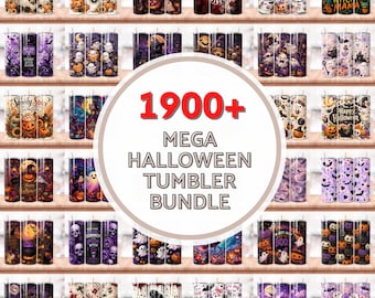 1900種類以上のハロウィンメガタンブラーラップバンドル、不気味な幽霊、カボチャ、魔女のデザイン、20オンススリム昇華PNGメガバンドル