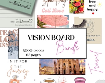 2025 Vision Board Printable Bundle with 2000 Printable Photos, Affirmations, I AM Vision Board Kit 62 Printable Pages PDF, Manifest Checks