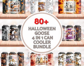 80+ Halloween Goose 4 in 1 Can Cooler Wrap Bundle, Funny Spooky Goose Pumpkin Designs, Sublimation PNG Digital Download