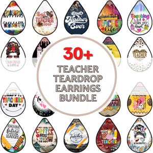 May include: A set of 30+ teacher-themed teardrop earrings. The earrings feature various designs, including coffee mugs, pencils, and inspirational quotes. The earrings are perfect for teachers, students, and anyone who loves to show their school spirit.