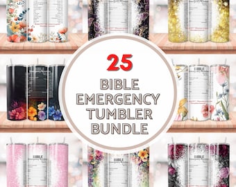 25 Bibel-Notfallzahlen Tumbler Wrap Bundle, Bibel-Vers des christlichen Glaubens, Notrufnummer Bundle, 20 Unze Skinny Tumbler, digitaler Download