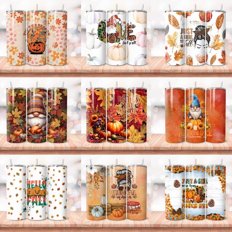 Fall Tumbler Wrap Bundle Pumpkin Season Autumn Floral PNG Seamless ...