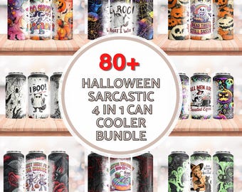 80+ Halloween Sarcastic 4 in 1 Can Cooler Wrap Bundle, Funny Spooky Can Cooler PNG, Halloween Sublimation Designs, Digital Download