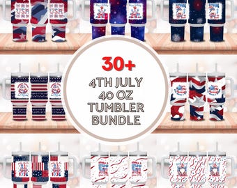 Patriotic July 4th Independence Day USA Flag 40oz Wrap PNG Bundle, Sublimation Designs Download, Tumbler with Handle, Patriotic 40oz Tumbler