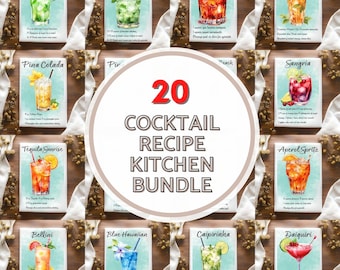 Paquete de diseños de sublimación de recetas de cócteles, paquete de toallas de cocina PNG, paños de cocina, paños de cocina, sublimación de cócteles para manualidades, descarga digital