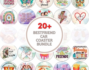 Best Friends Car Coaster PNG Bundle, Besties Coaster Bundle, Floral Coaster Design, Quote Coaster Template, Best Friends Coaster, Round PNG