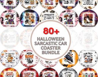 80+ Halloween Car Coaster PNG Bundle, Funny Sarcastic Halloween Sublimation Designs, Spooky Coaster PNG, Digital Download