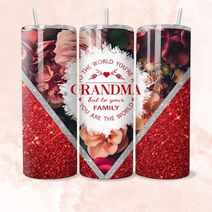 Floral Grandma Tumbler Wrap: Glitter Sublimation Design (PNG)