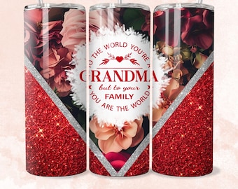 Grandma Tumbler Wrap,  20 Oz Skinny Tumbler Wrap Sublimation Design, Mothers Day Tumbler Wrap, Floral Glitter Tumbler Wrap, Grandma png