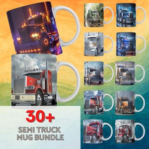 150+ Semi Truck Mug Bundle,  Trucker Sublimation Design,  Patriotic Truck Driver mug wrap bundle, 11oz 15oz Coffee Cup Template Mug PNG