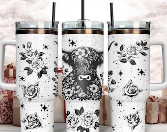 Highland Cow Tumbler Laser Svg, Koe Zonnebloem 40oz Tumbler Full Wrap Laser Svg, Laser Svg voor Tumbler, Tumbler Laser File, Laser Gegraveerde Svg