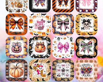 Halloween Coquette Square Coaster Bundle – 80+ Square PNG Designs | Cute Spooky Bow & Pumpkin Sublimation for Mugs, Car, Home Décor