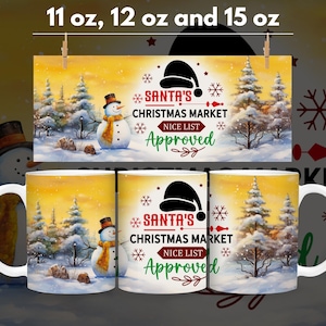 Santa Christmas Mug Wrap, Cute ChristmasMug Wrap Sublimation Design PNG Santa Claus 11oz 15oz Coffee Cup Template Christmas Mug Press Design