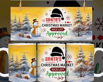 Santa Christmas Mug Wrap, Cute ChristmasMug Wrap Sublimation Design PNG Santa Claus 11oz 15oz Coffee Cup Template Christmas Mug Press Design