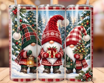 Christmas Gnomes Tumbler Wrap PNG, 20oz Skinny Tapered Straight Sublimation
