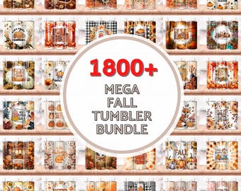 メガフォールタンブラーバンドル | 1800種類以上の秋のカボチャ柄20オンススリムタンブラーラップPNG | 感謝祭・ハロウィン昇華プリントデザイン