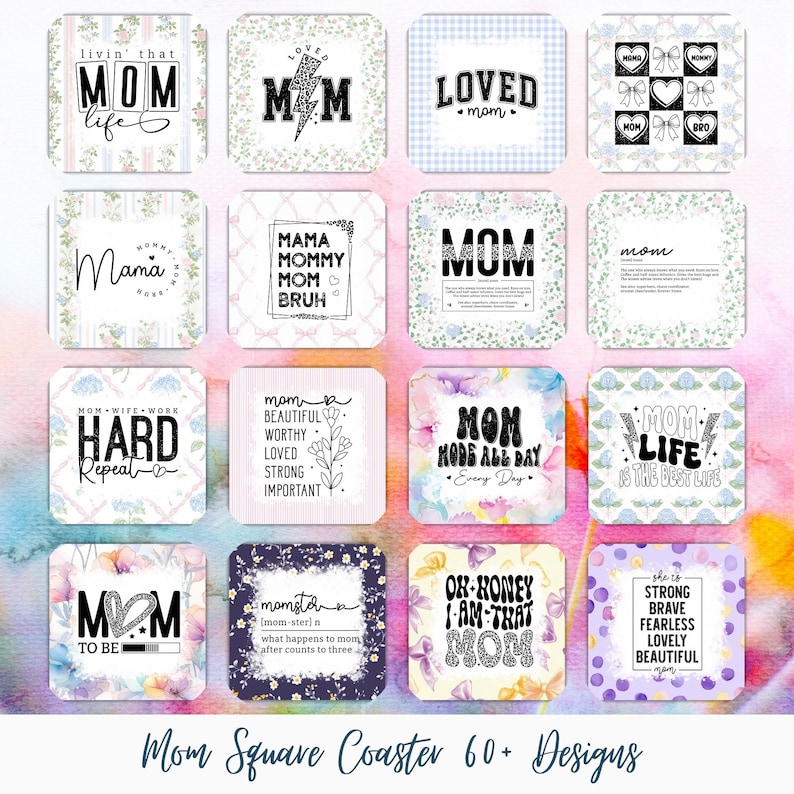 Mom Square Coaster Bundle, Funny Mom Coaster PNG, Mama Coaster ...